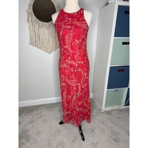 Vtg Vintage 90s Ann Taylor Pink Paisley 100% Silk Phoebe Buffay Maxi Dress 4P